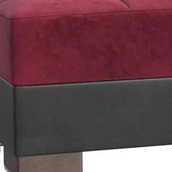 52" Burgundy and Brown Microfiber And Faux Leather Tufted Storage Ottoman