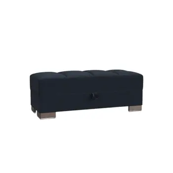 52" Dark Blue and Brown Chenille Tufted Storage Ottoman