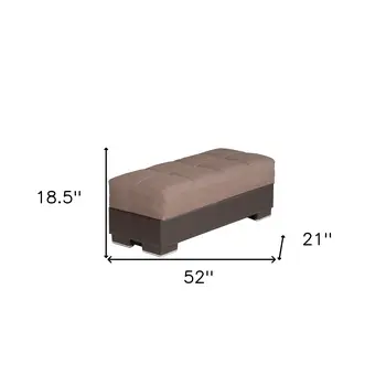 52" Brown Chenille And Faux Leather Tufted Storage Ottoman