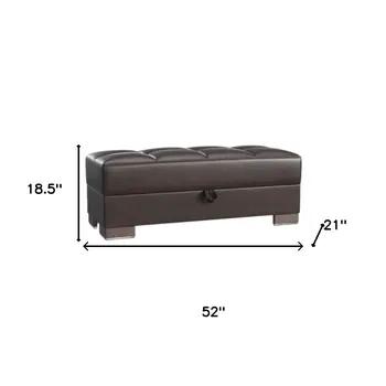 52" Brown Faux Leather Tufted Storage Ottoman