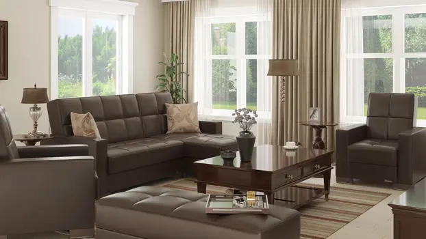 52" Brown Faux Leather Tufted Storage Ottoman