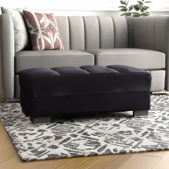 52" Black and Brown Microfiber Tufted Storage Ottoman