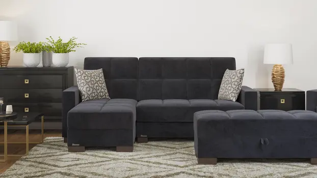 52" Black and Brown Microfiber Tufted Storage Ottoman