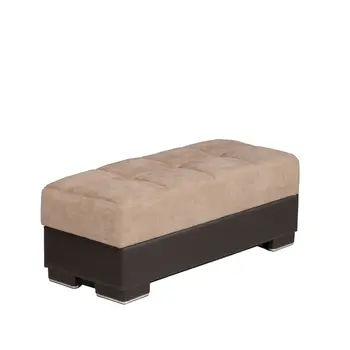 52" Tan and Brown Chenille And Faux Leather Storage Ottoman