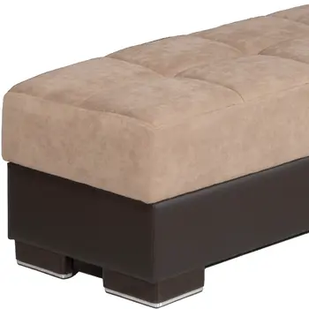 52" Tan and Brown Chenille And Faux Leather Storage Ottoman