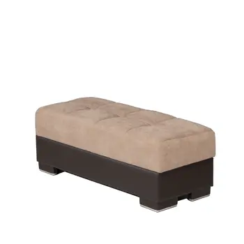 52" Tan and Brown Chenille And Faux Leather Storage Ottoman