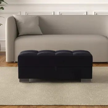 52" Black and Brown Microfiber Tufted Storage Ottoman