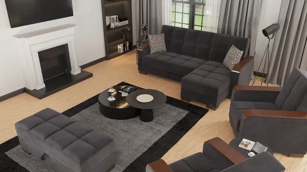 52" Black and Brown Microfiber Tufted Storage Ottoman