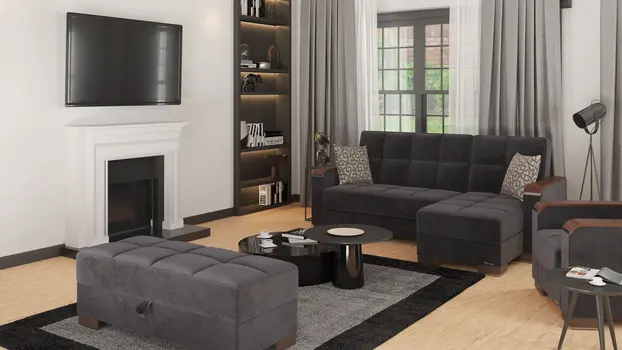 52" Black and Brown Microfiber Tufted Storage Ottoman