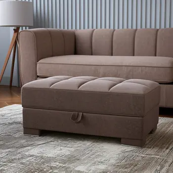 52" Brown Tufted Microfiber Storage Ottoman