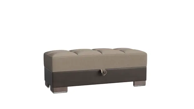 52" Sand and Brown Chenille And Faux Leather Storage Ottoman