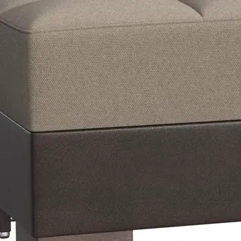 52" Sand and Brown Chenille And Faux Leather Storage Ottoman