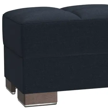 52" Dark Blue and Brown Chenille Tufted Storage Ottoman