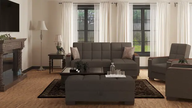 52" Brown Chenille Tufted Storage Ottoman