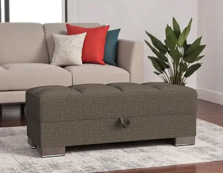 52" Brown Chenille Tufted Storage Ottoman