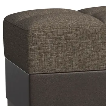 52" Brown Chenille And Faux Leather Tufted Storage Ottoman