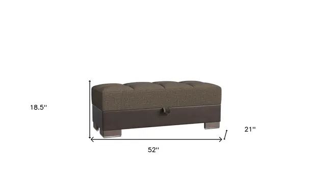 52" Brown Chenille And Faux Leather Tufted Storage Ottoman