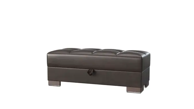52" Brown Faux Leather Tufted Storage Ottoman