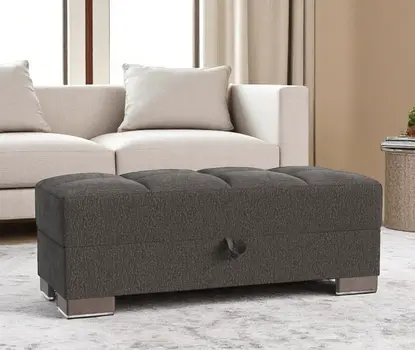 52" Dark Gray and Brown Chenille Tufted Storage Ottoman