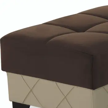 48" Brown and Cream Faux Leather And Microfiber Tufted Storage Ottoman