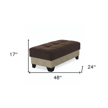 48" Brown and Cream Faux Leather And Microfiber Tufted Storage Ottoman