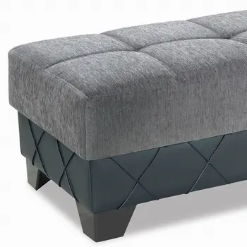 48" Gray and Brown Chenille And Faux Leather Tufted Storage Ottoman