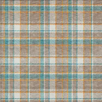 8' X 10' Taupe And Blue Plaid Washable Indoor Outdoor Area Rug