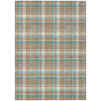10' X 14' Taupe And Blue Plaid Washable Indoor Outdoor Area Rug