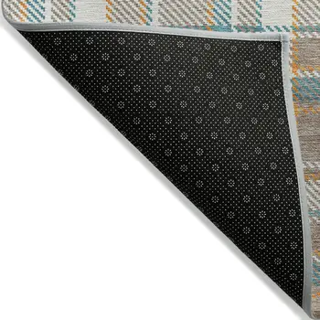 10' X 14' Taupe And Blue Plaid Washable Indoor Outdoor Area Rug