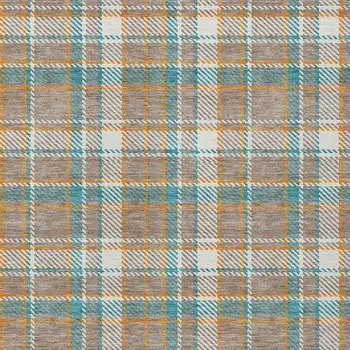 10' X 14' Taupe And Blue Plaid Washable Indoor Outdoor Area Rug