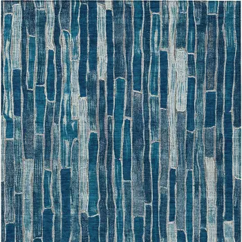 9' X 12' Blue And Light Blue Striped Washable Indoor Outdoor Area Rug