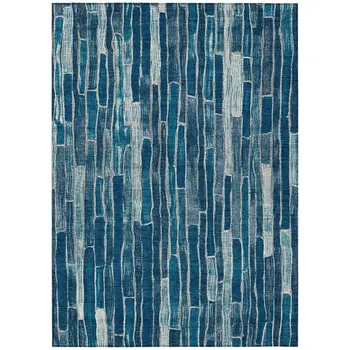 9' X 12' Blue And Light Blue Striped Washable Indoor Outdoor Area Rug