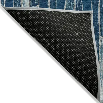 9' X 12' Blue And Light Blue Striped Washable Indoor Outdoor Area Rug