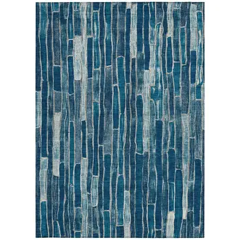 10' X 14' Blue And Light Blue Striped Washable Indoor Outdoor Area Rug
