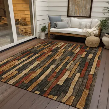 5' X 8' Coffee And Brown Striped Washable Indoor Outdoor Area Rug