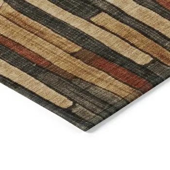 5' X 8' Coffee And Brown Striped Washable Indoor Outdoor Area Rug