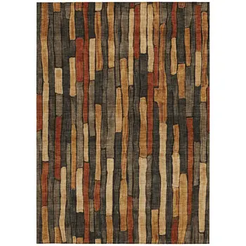 9' X 12' Coffee And Brown Striped Washable Indoor Outdoor Area Rug