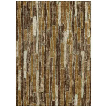 3' X 5' Brown Golden Brown And Beige Striped Washable Indoor Outdoor Area Rug