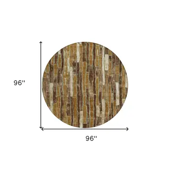 8' Brown Golden Brown And Beige Round Striped Washable Indoor Outdoor Area Rug