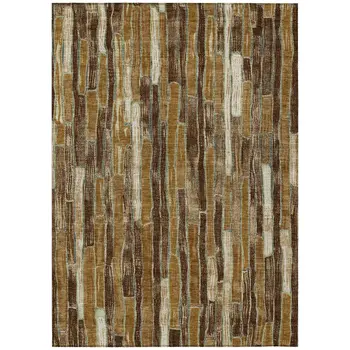 10' X 14' Brown Golden Brown And Beige Striped Washable Indoor Outdoor Area Rug