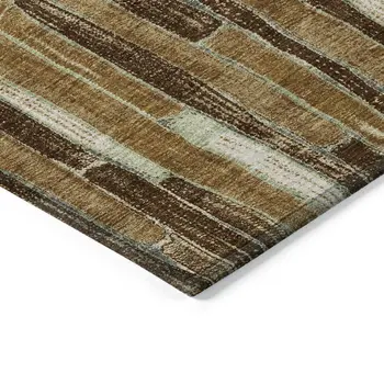10' X 14' Brown Golden Brown And Beige Striped Washable Indoor Outdoor Area Rug