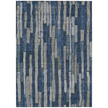 3' X 5' Navy Blue And Denim Blue Striped Washable Indoor Outdoor Area Rug