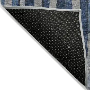 3' X 5' Navy Blue And Denim Blue Striped Washable Indoor Outdoor Area Rug