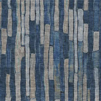 9' X 12' Navy Blue And Denim Blue Striped Washable Indoor Outdoor Area Rug