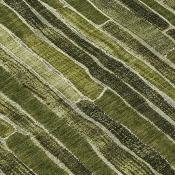 8' Olive Green And Dark Olive Green Round Striped Washable Indoor Outdoor Area Rug