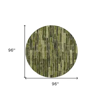 8' Olive Green And Dark Olive Green Round Striped Washable Indoor Outdoor Area Rug