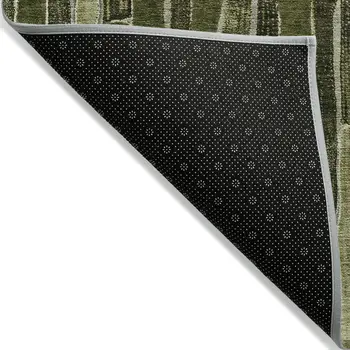 8' X 10' Olive Green And Dark Olive Green Striped Washable Indoor Outdoor Area Rug