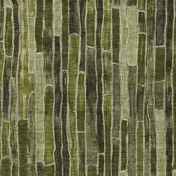 9' X 12' Olive Green And Dark Olive Green Striped Washable Indoor Outdoor Area Rug