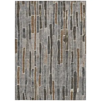 5' X 8' Pewter And Brown Striped Washable Indoor Outdoor Area Rug