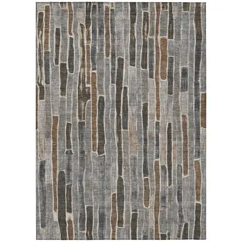 8' X 10' Pewter And Brown Striped Washable Indoor Outdoor Area Rug